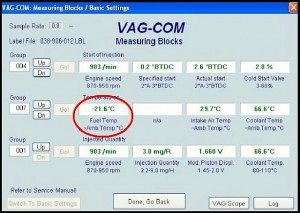 Sensor de la temperatura del gasoil con vagcom